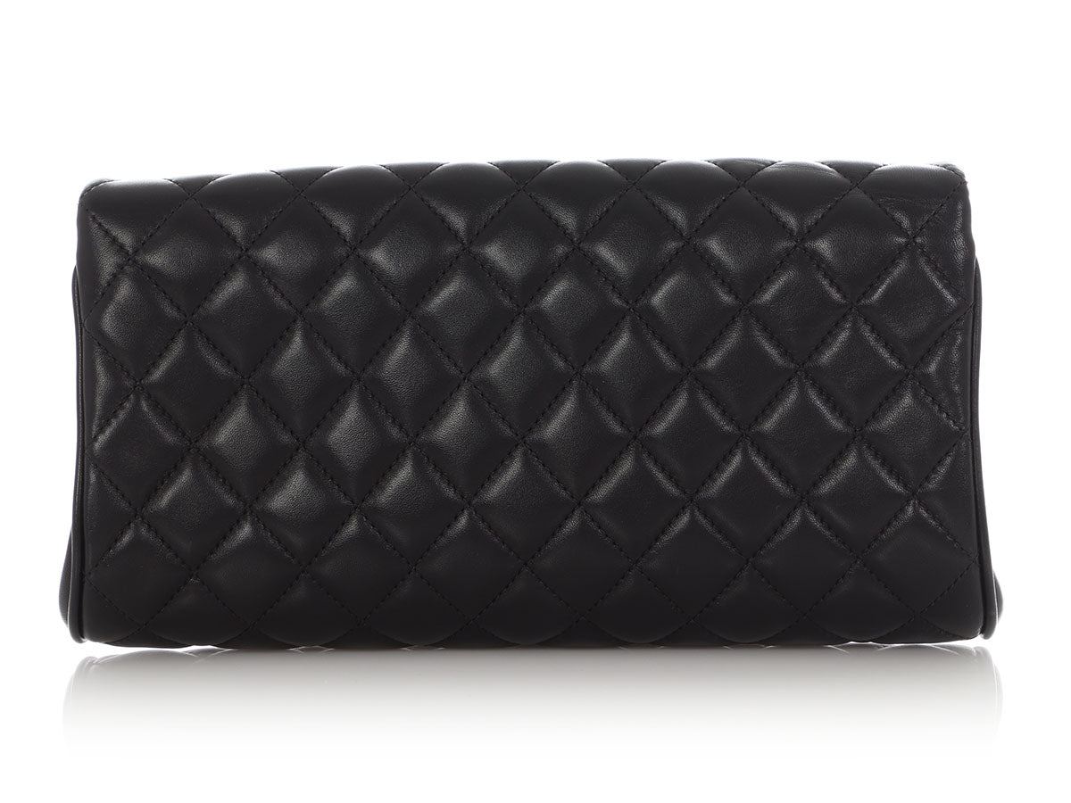 Chanel Black Part-Quilted Lambskin Fold Up Again Clutch