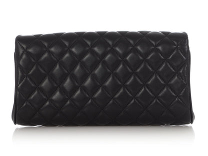 Chanel Black Part-Quilted Lambskin Fold Up Again Clutch