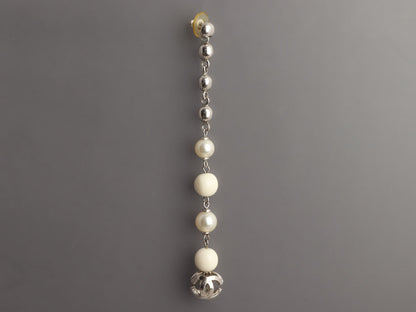 Chanel Long Beads and Pearls Logo Pierced Drop Earrings