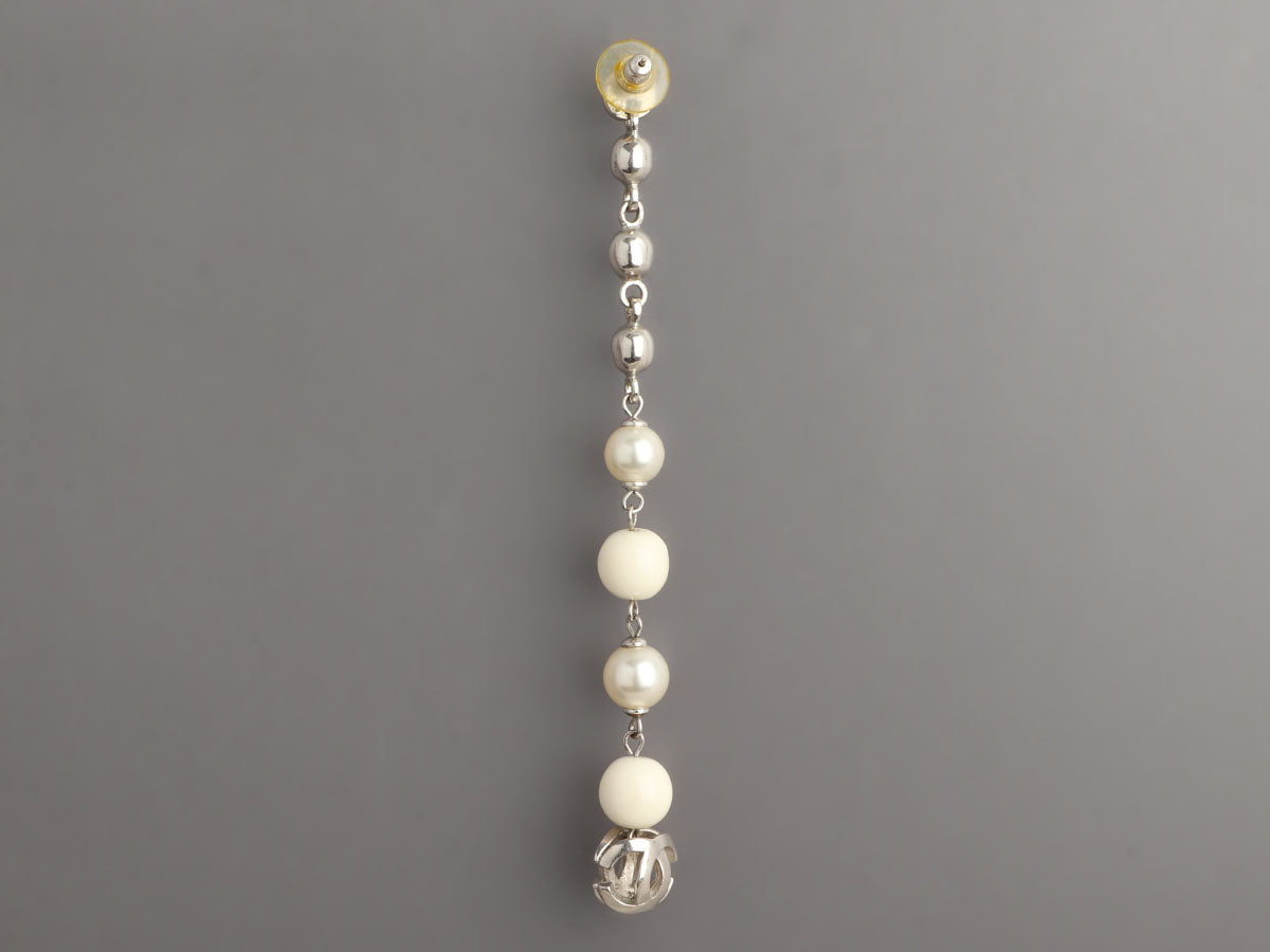 Chanel Long Beads and Pearls Logo Pierced Drop Earrings