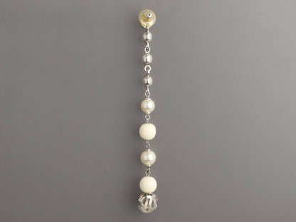 Chanel Long Beads and Pearls Logo Pierced Drop Earrings