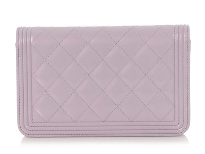 Chanel Lilac Metallic Patent Boy Wallet On Chain