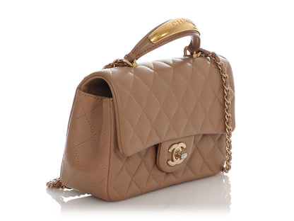 Chanel Mini Beige Quilted Lambskin Top Handle