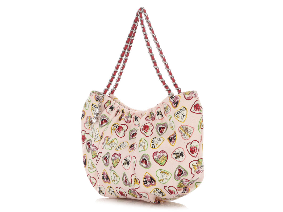 Chanel Small Pink Canvas Coco Heart Motif Hobo