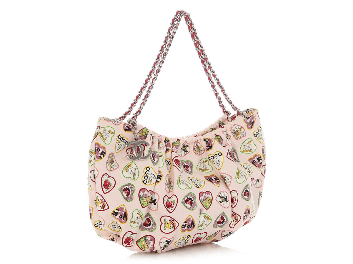 Chanel Small Pink Canvas Coco Heart Motif Hobo