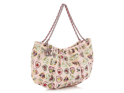 Chanel Small Pink Canvas Coco Heart Motif Hobo