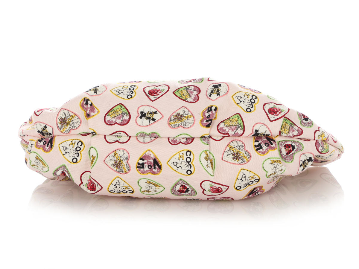 Chanel Small Pink Canvas Coco Heart Motif Hobo