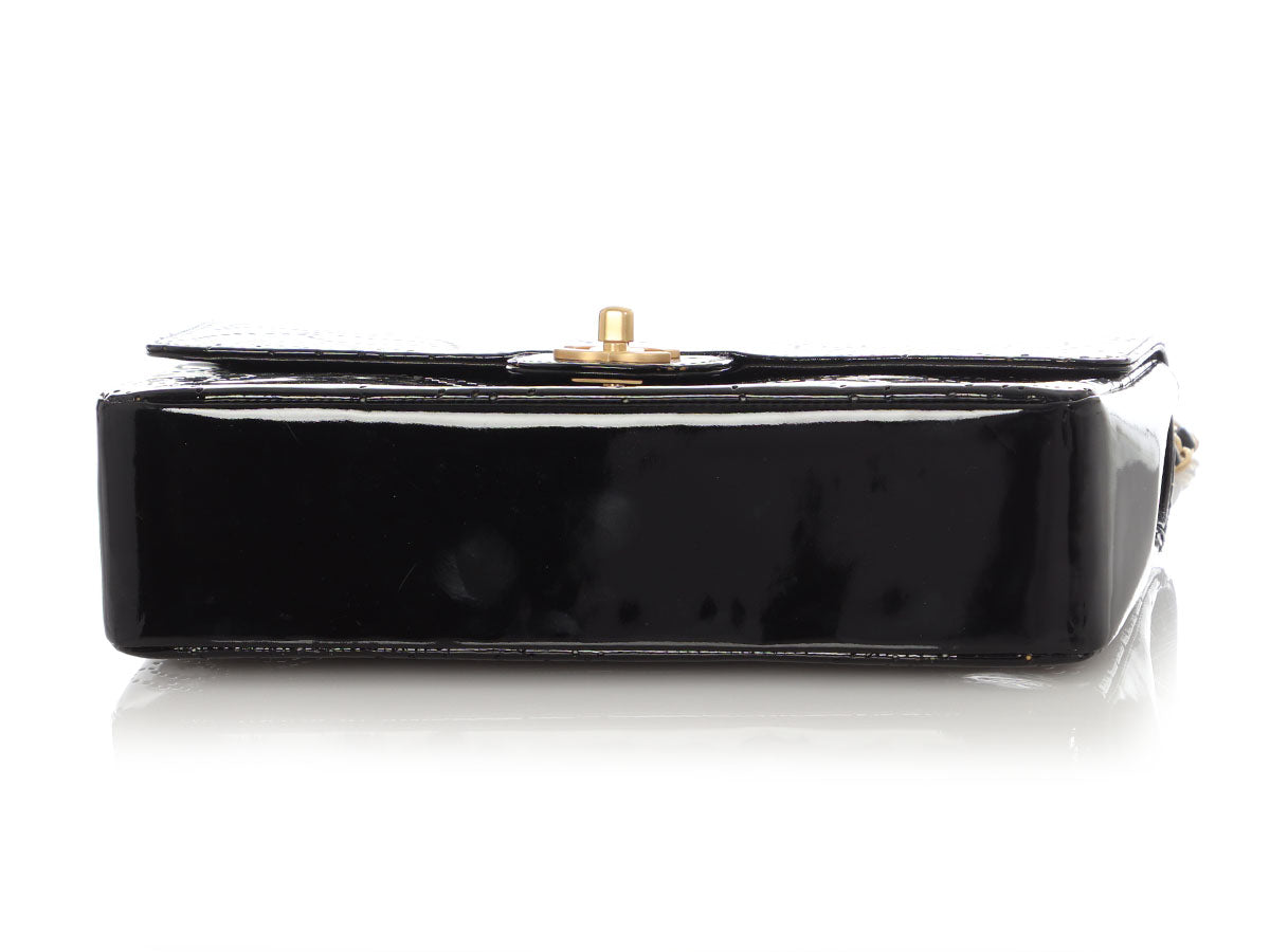 Chanel Vintage Black Perforated Patent Camellia Flap