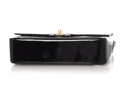 Chanel Vintage Black Perforated Patent Camellia Flap