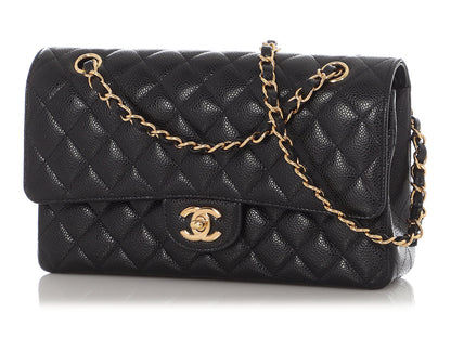 Chanel Medium/Large Black Quilted Caviar Classic Double Flap
