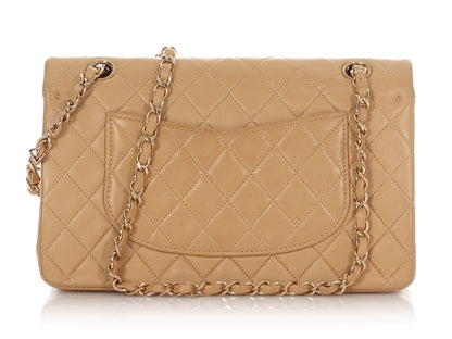 Chanel Vintage Medium/Large Beige Quilted Lambskin Classic Double Flap