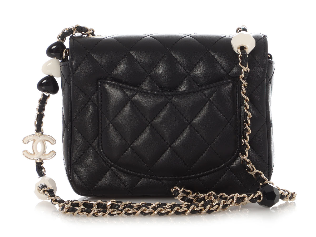 Chanel Mini Black Quilted Lambskin Heart Charms Flap