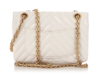 Chanel Mini White Chevron-Quilted Aged Calfskin Reissue 2.55
