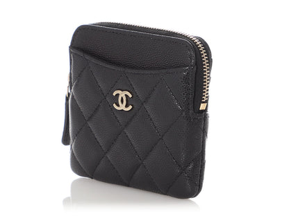 Chanel Black Quilted Caviar Zip Coin Purse