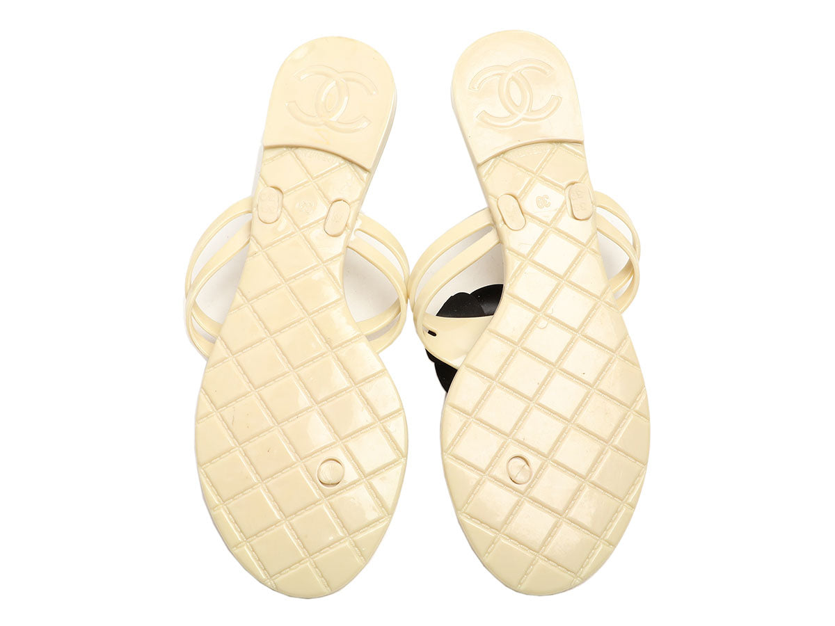 Chanel Cream Jelly Camellia Flower Thong Sandals