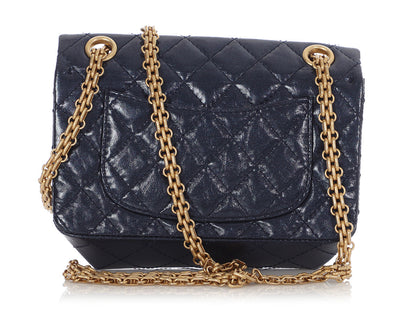 Chanel Mini Metallic Navy Quilted Aged Calfskin Reissue 2.55