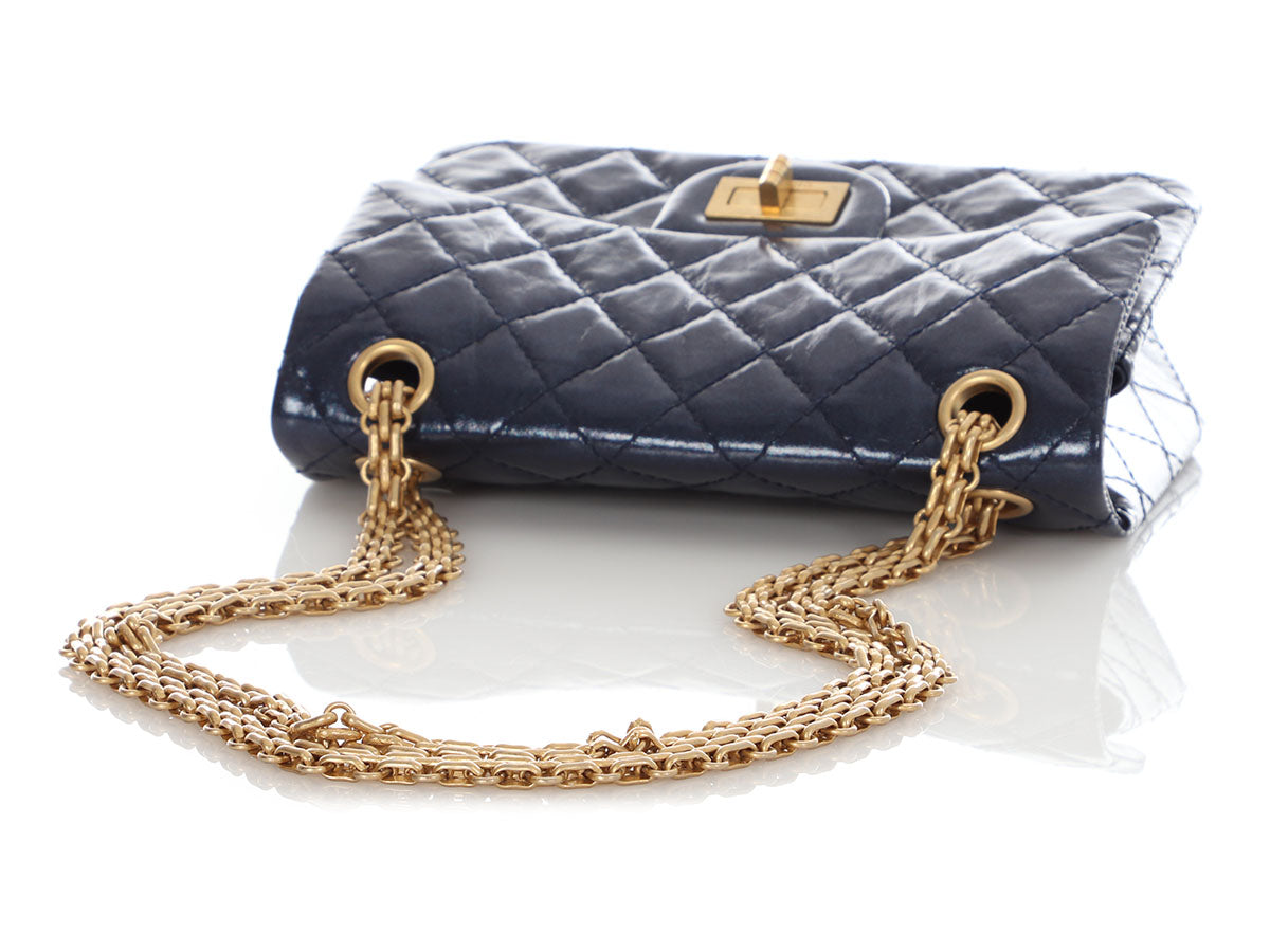 Chanel Mini Metallic Navy Quilted Aged Calfskin Reissue 2.55