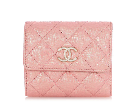 Chanel Iridescent Pink Quilted Caviar Compact Wallet