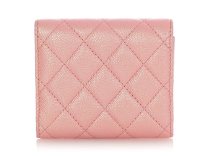 Chanel Iridescent Pink Quilted Caviar Compact Wallet