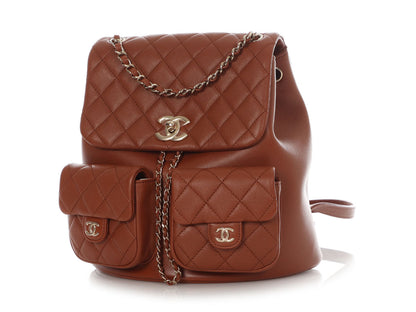Chanel Medium Brown Quilted Calfskin Duma Pockets Drawstring Backpack