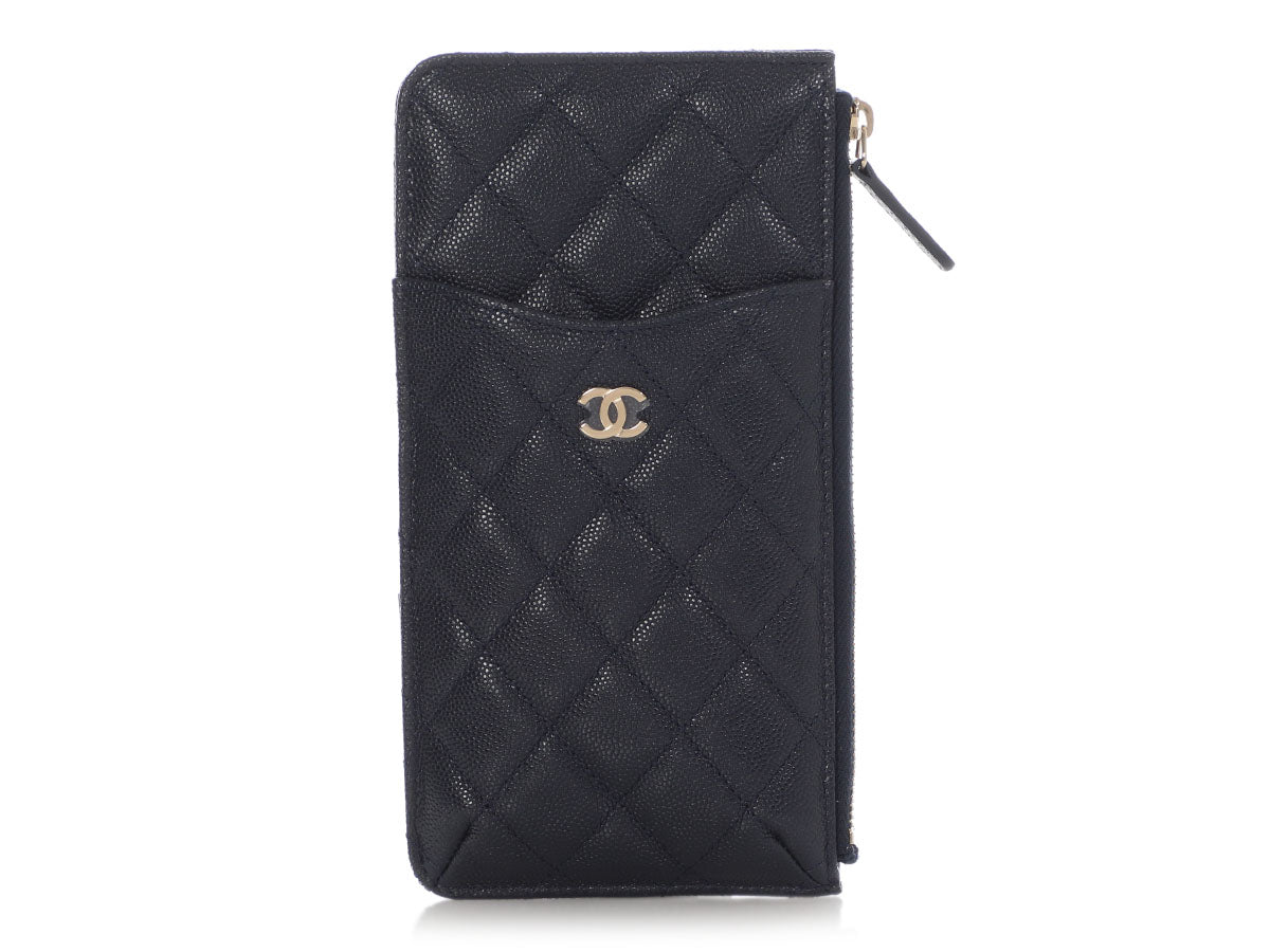 Chanel Navy Quilted Caviar Zip Phone Pouch