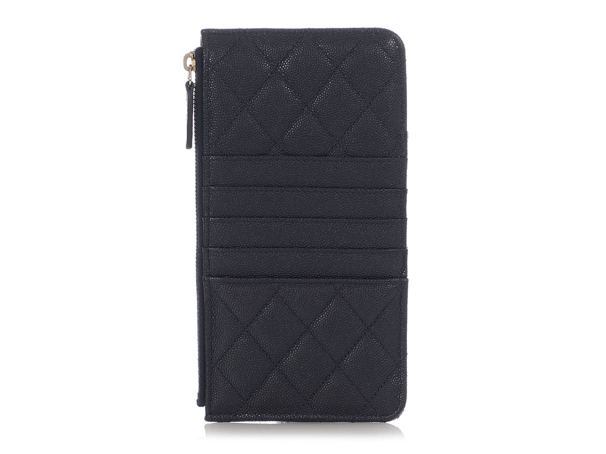 Chanel Navy Quilted Caviar Zip Phone Pouch