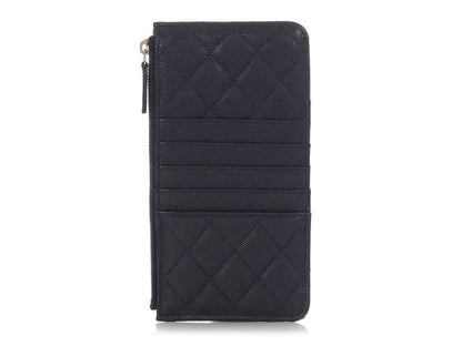 Chanel Navy Quilted Caviar Zip Phone Pouch
