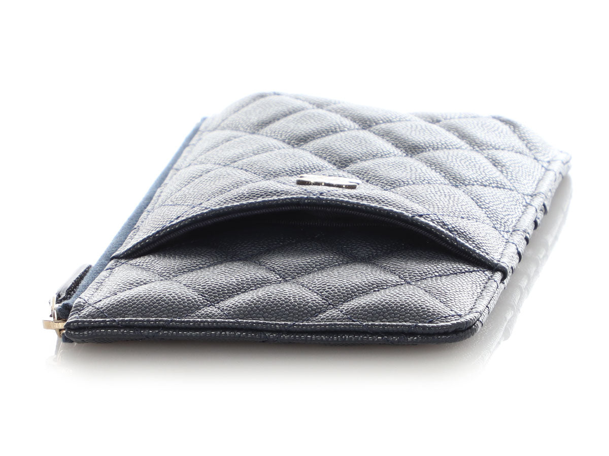 Chanel Navy Quilted Caviar Zip Phone Pouch