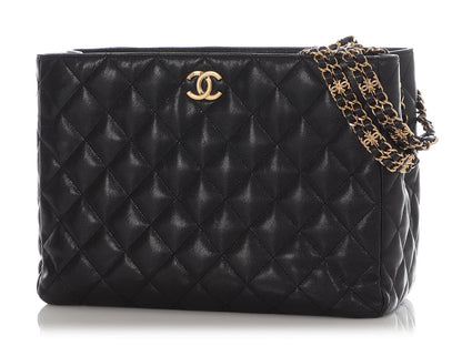 Chanel Small Black Quilted Soft Caviar Coco First Shopping Tote