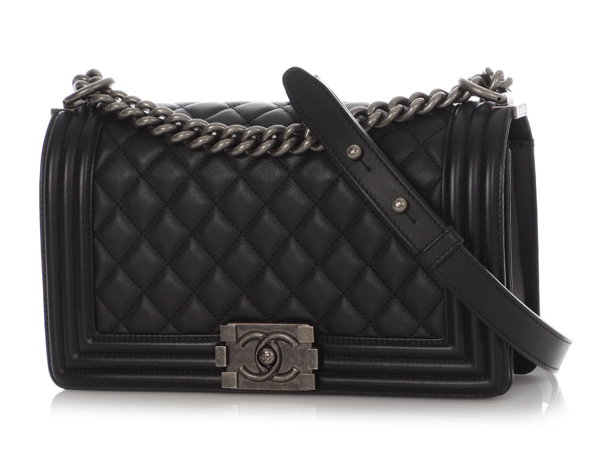 Chanel Old Medium Black Quilted Calfskin Boy