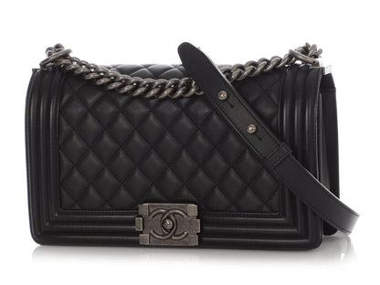 Chanel Old Medium Black Quilted Calfskin Boy