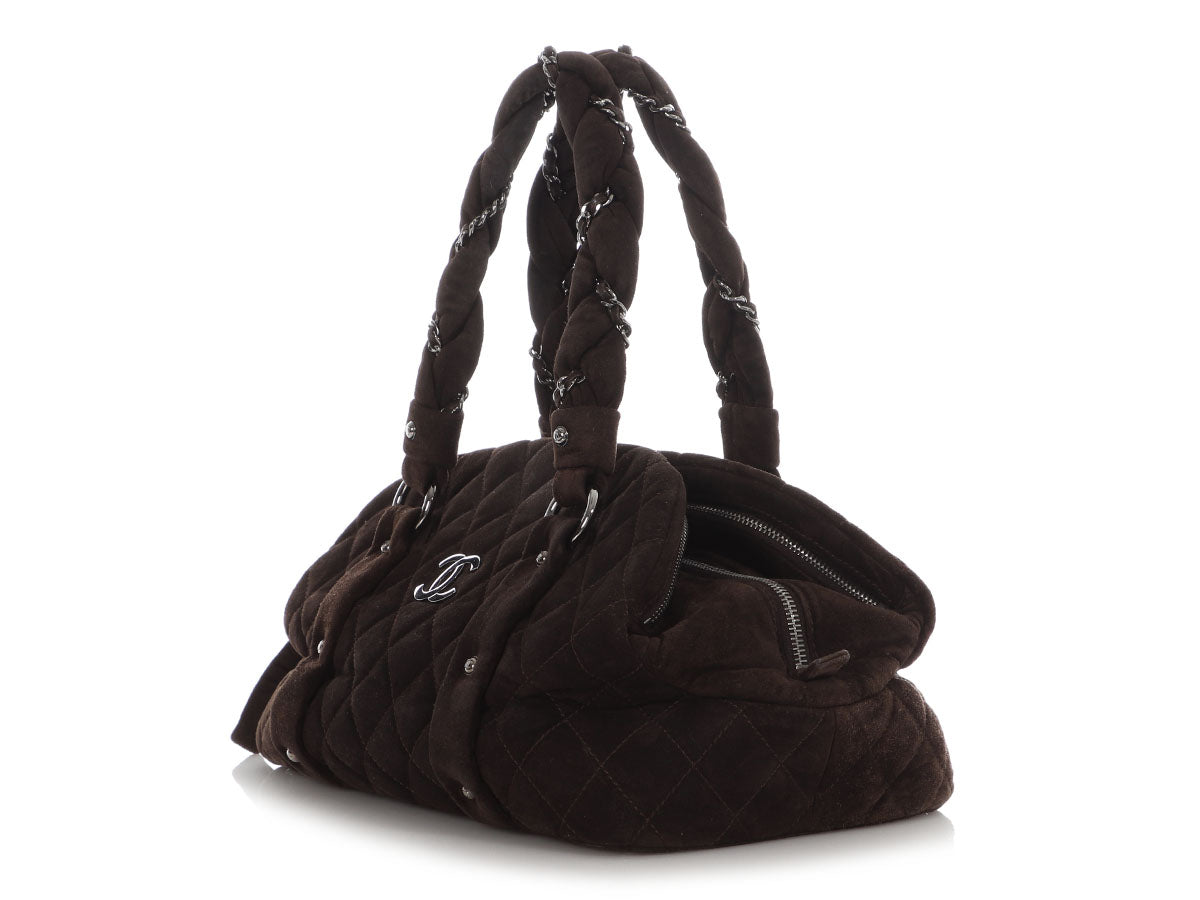 Chanel Brown Quilted Suede Lady Braid Bowler Bag