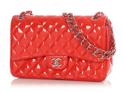 Chanel Jumbo Red Quilted Patent Classic Double Flap