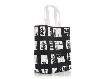 Chanel Black and White Canvas Coco Window Tote