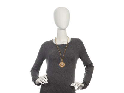 Chanel Vintage Long Pearl Logo Medallion Pendant Necklace