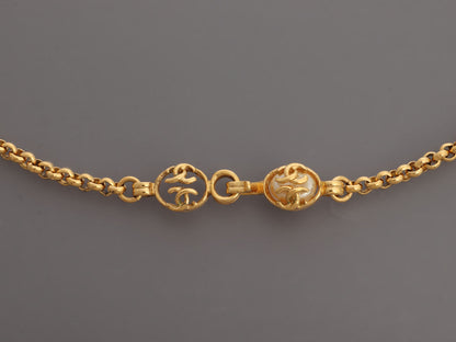 Chanel Vintage Long Pearl Logo Medallion Pendant Necklace