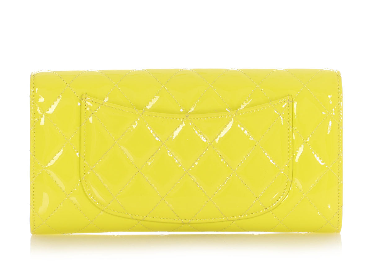 Chanel Yellow Quilted Patent Travel Wallet