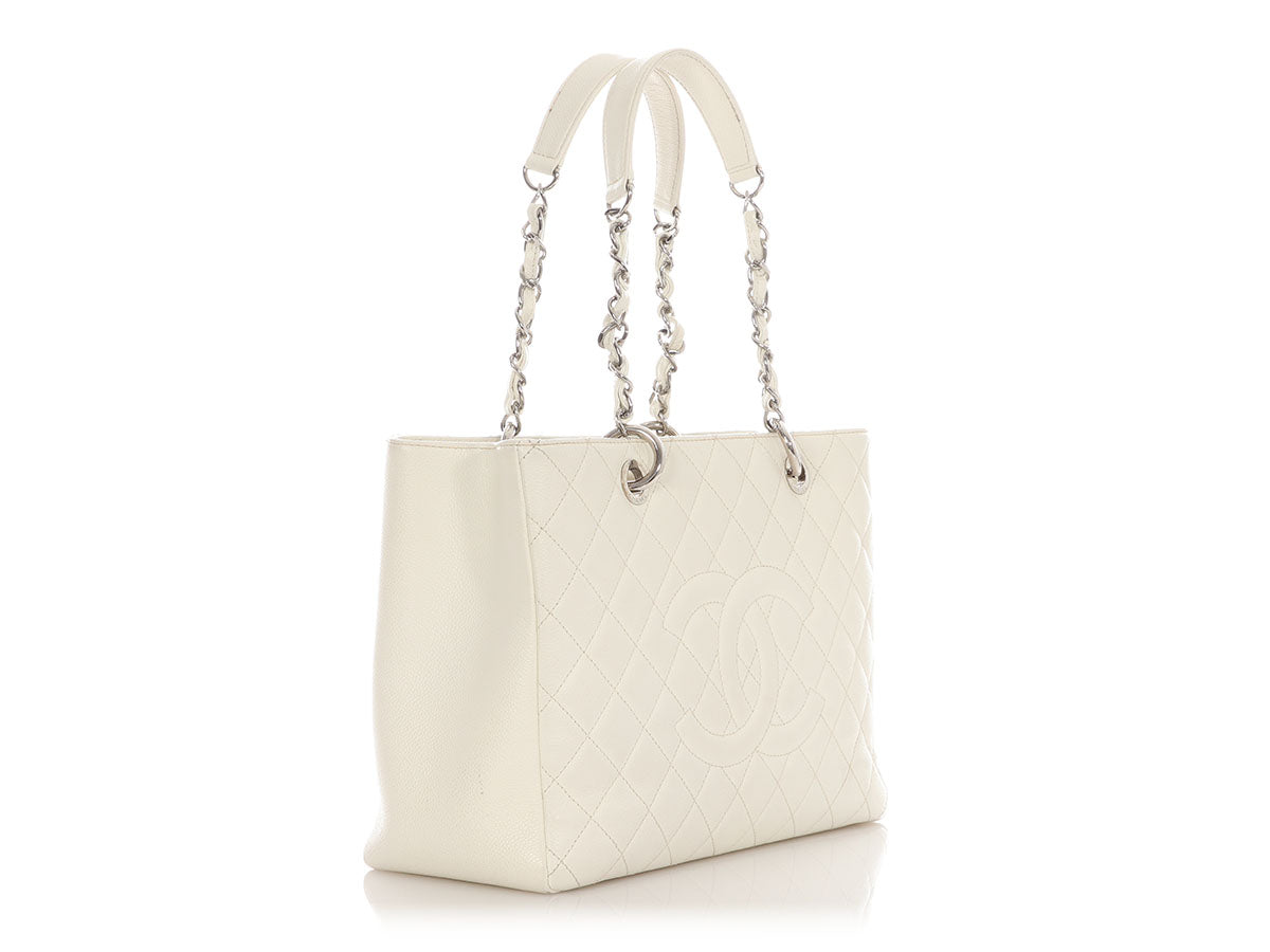 Chanel White Quilted Caviar Grand Shopping Tote GST