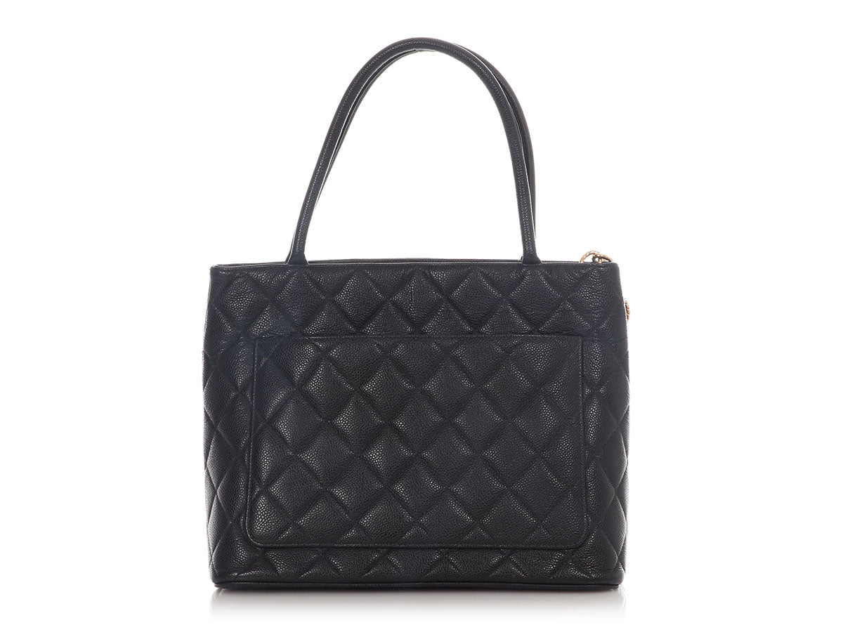 Chanel Black Quilted Caviar Medallion Tote