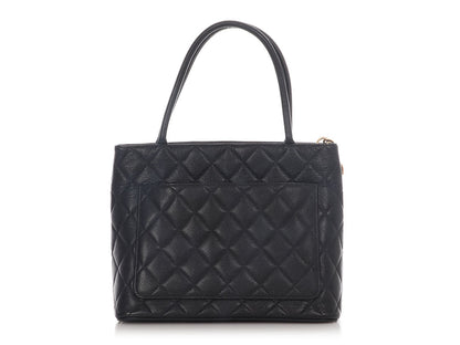 Chanel Black Quilted Caviar Medallion Tote