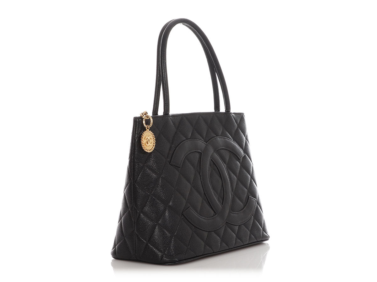 Chanel Black Quilted Caviar Medallion Tote