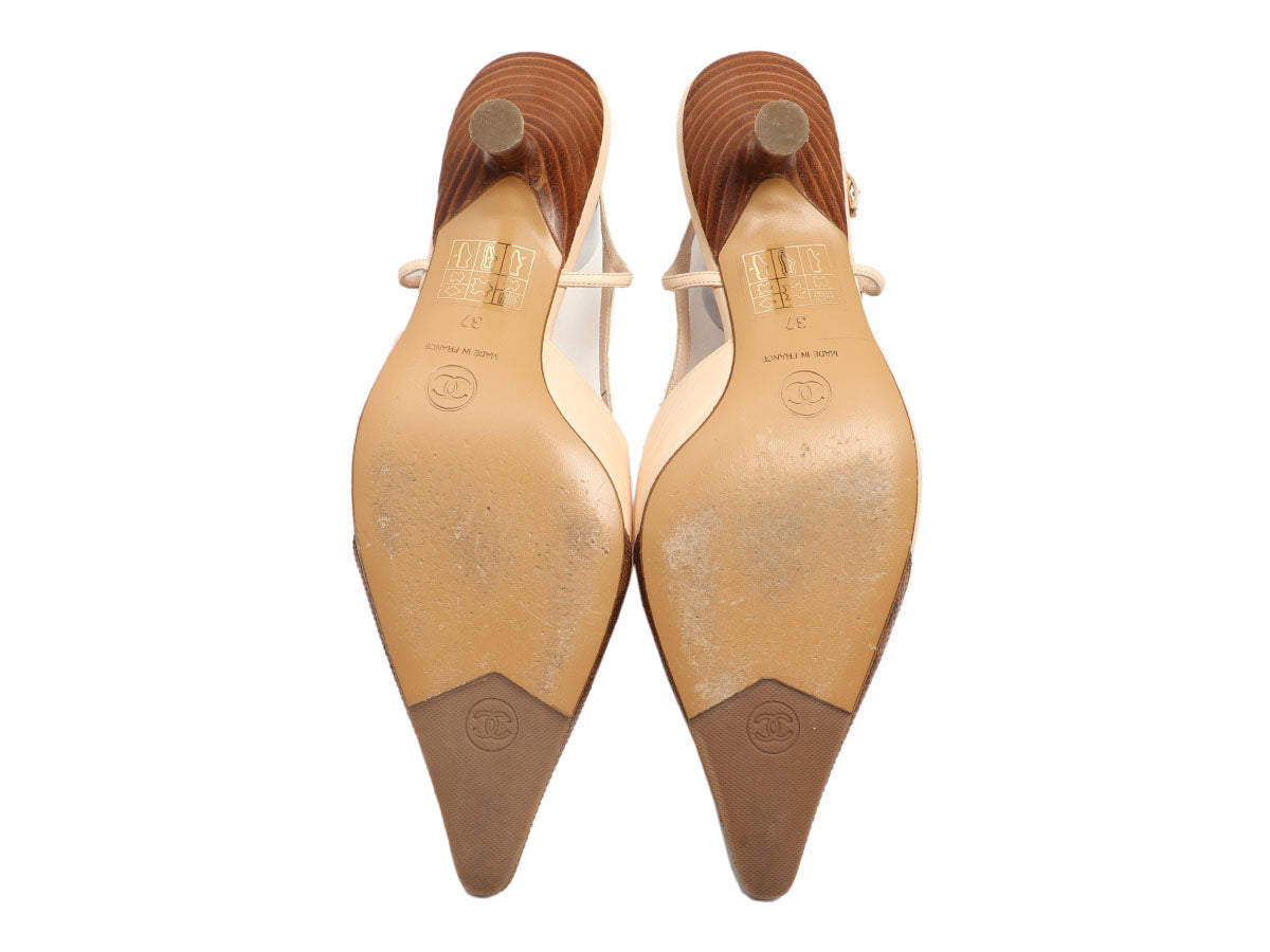 Chanel Light Pink Lizard Embossed Cap Toe Slingbacks
