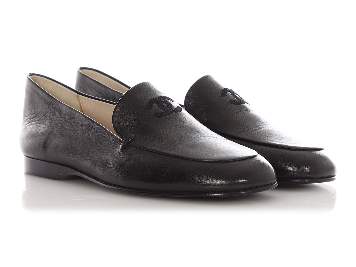 Chanel Black Leather Loafers