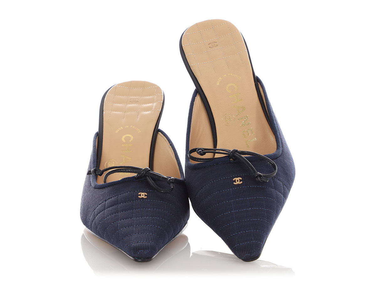 Chanel Dark Navy Quilted Mules