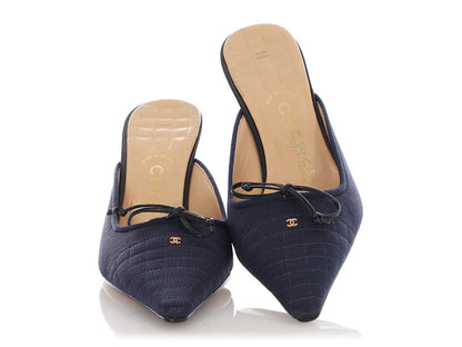 Chanel Dark Navy Quilted Mules