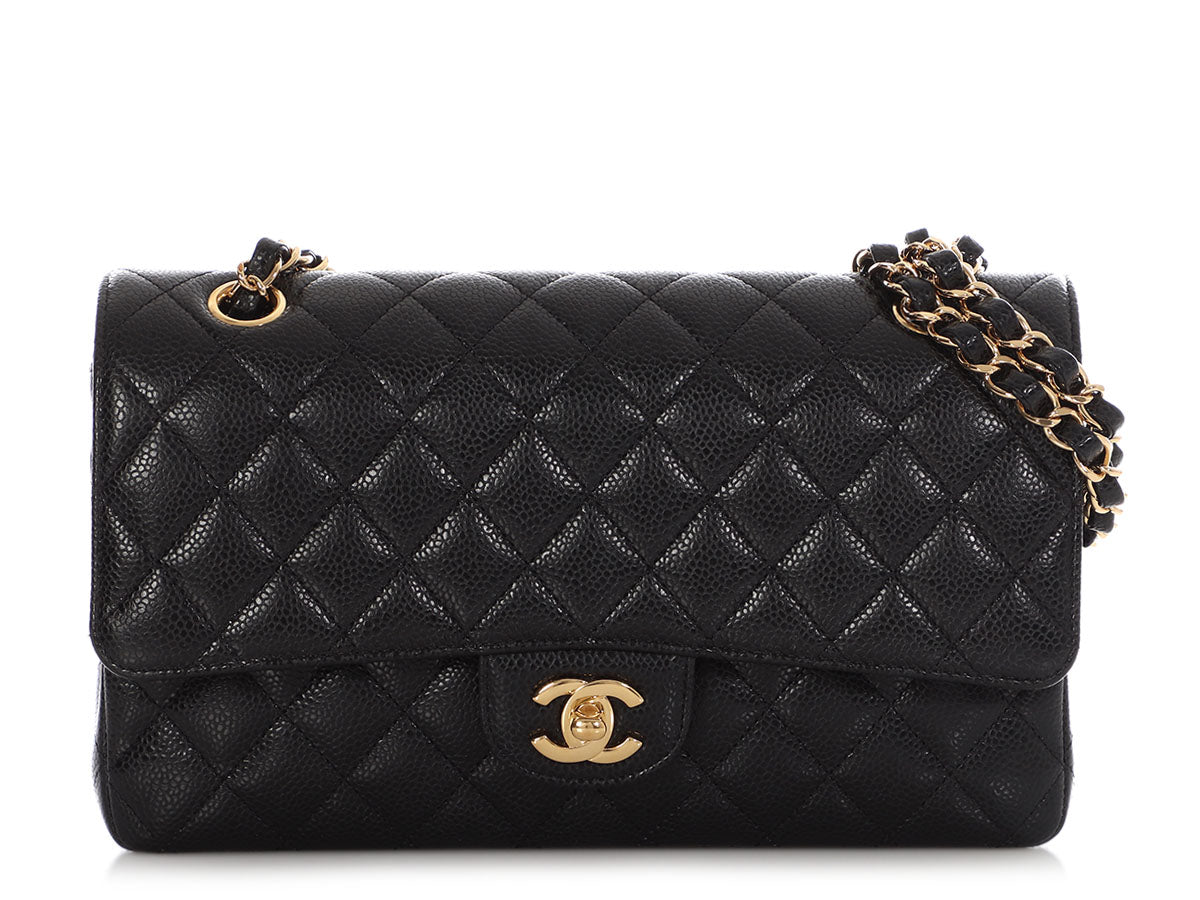 Chanel Medium/Large Black Quilted Caviar Classic Double Flap