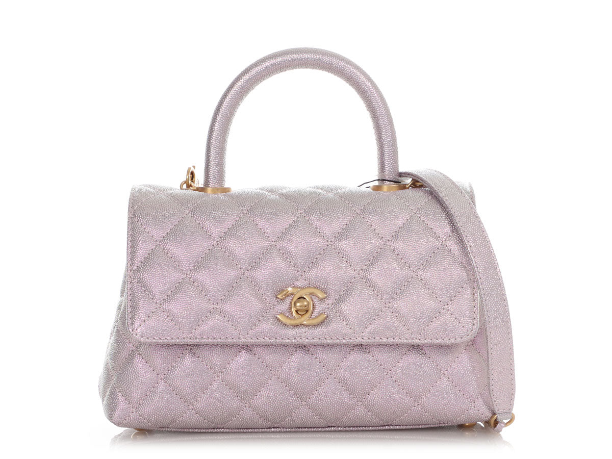 Chanel Mini Iridescent Lilac Caviar Coco Handle