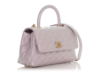 Chanel Mini Iridescent Lilac Caviar Coco Handle