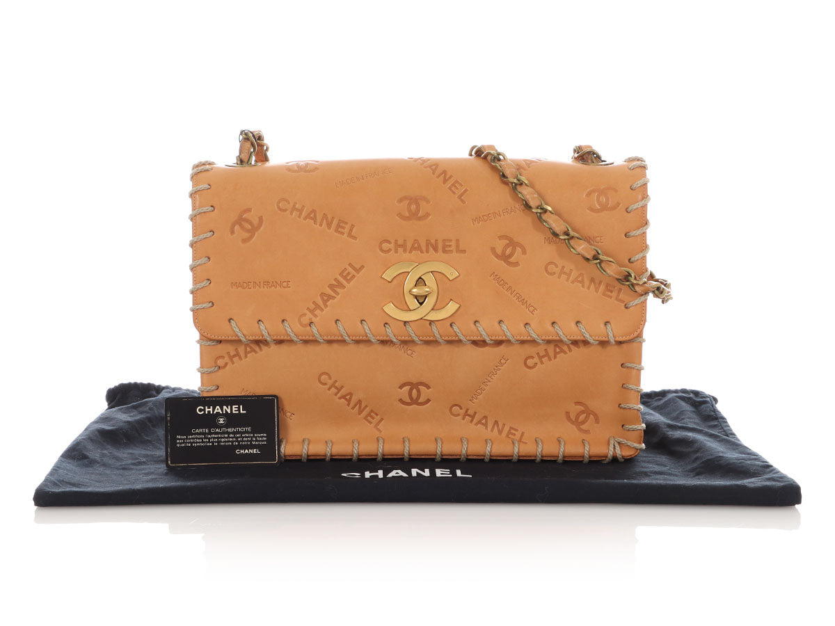 Chanel Tan Whipstitched Embossed Flap