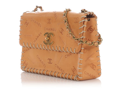 Chanel Tan Whipstitched Embossed Flap